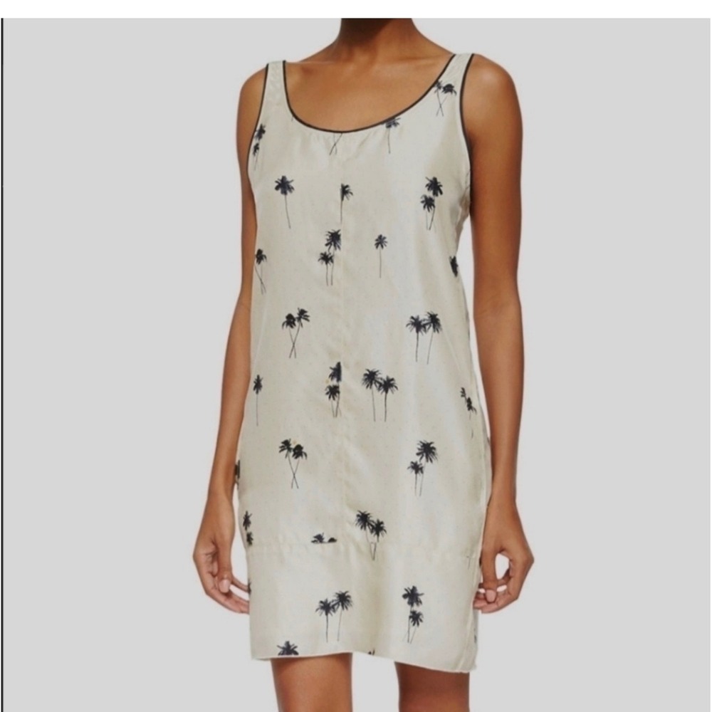 Rag & Bone Palm Tree Print Silk Shift Dress Cream Black Sleeveless Size 6